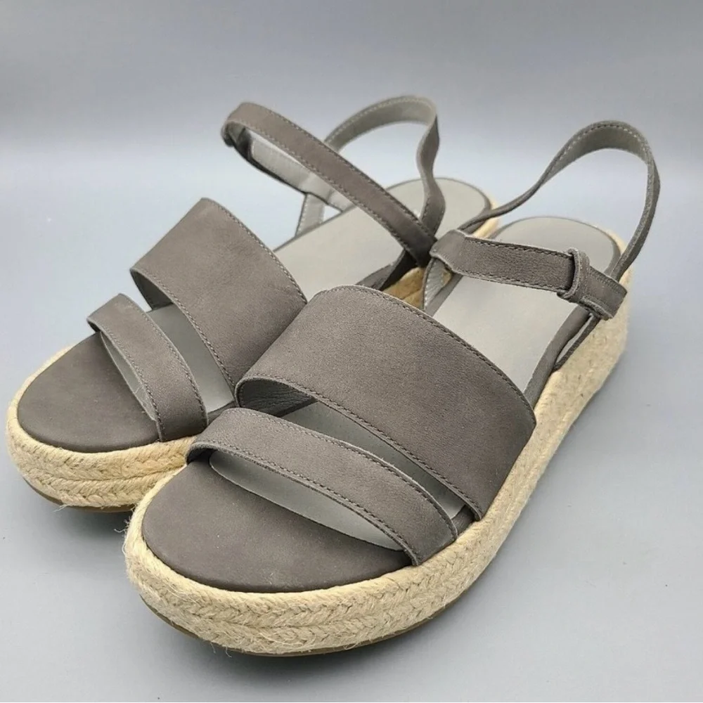 EILEEN FISHER sandals Gray Platform wedge Espadrille jute strappy sz 9.5 NWOB